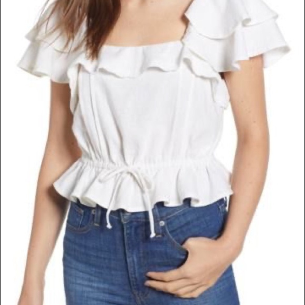 BP cropped ruffle cap sleeve white top size xs